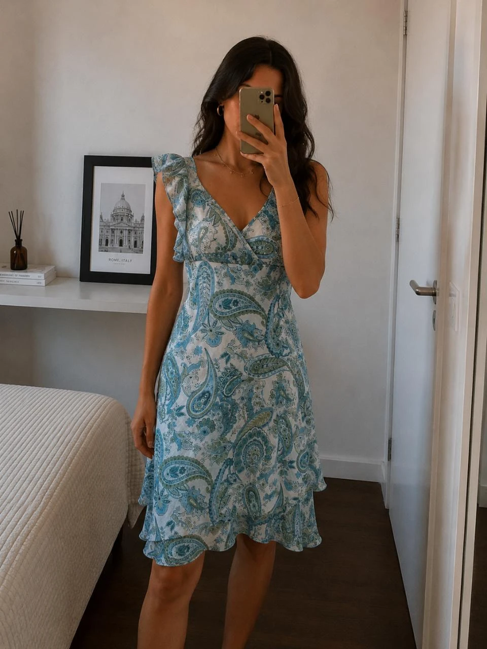 Robe vintage imprimée cachemire bleue Mim